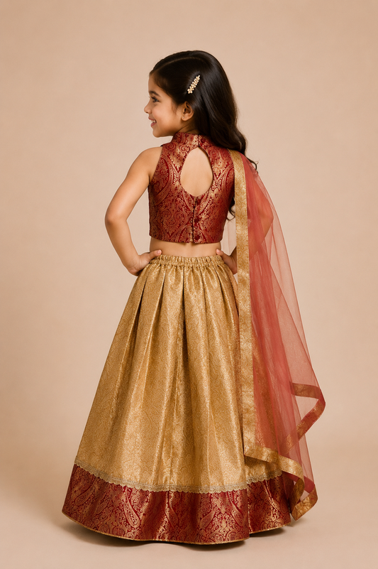Gold & Red Brocade Lehenga