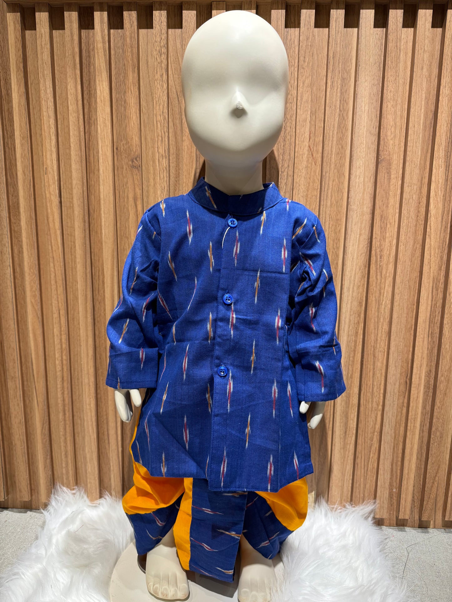 Blue Ikat Kurta with Orange Dhoti