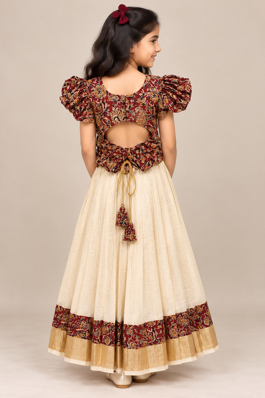 Pure Cotton Ajrakh Border Skirt and Top