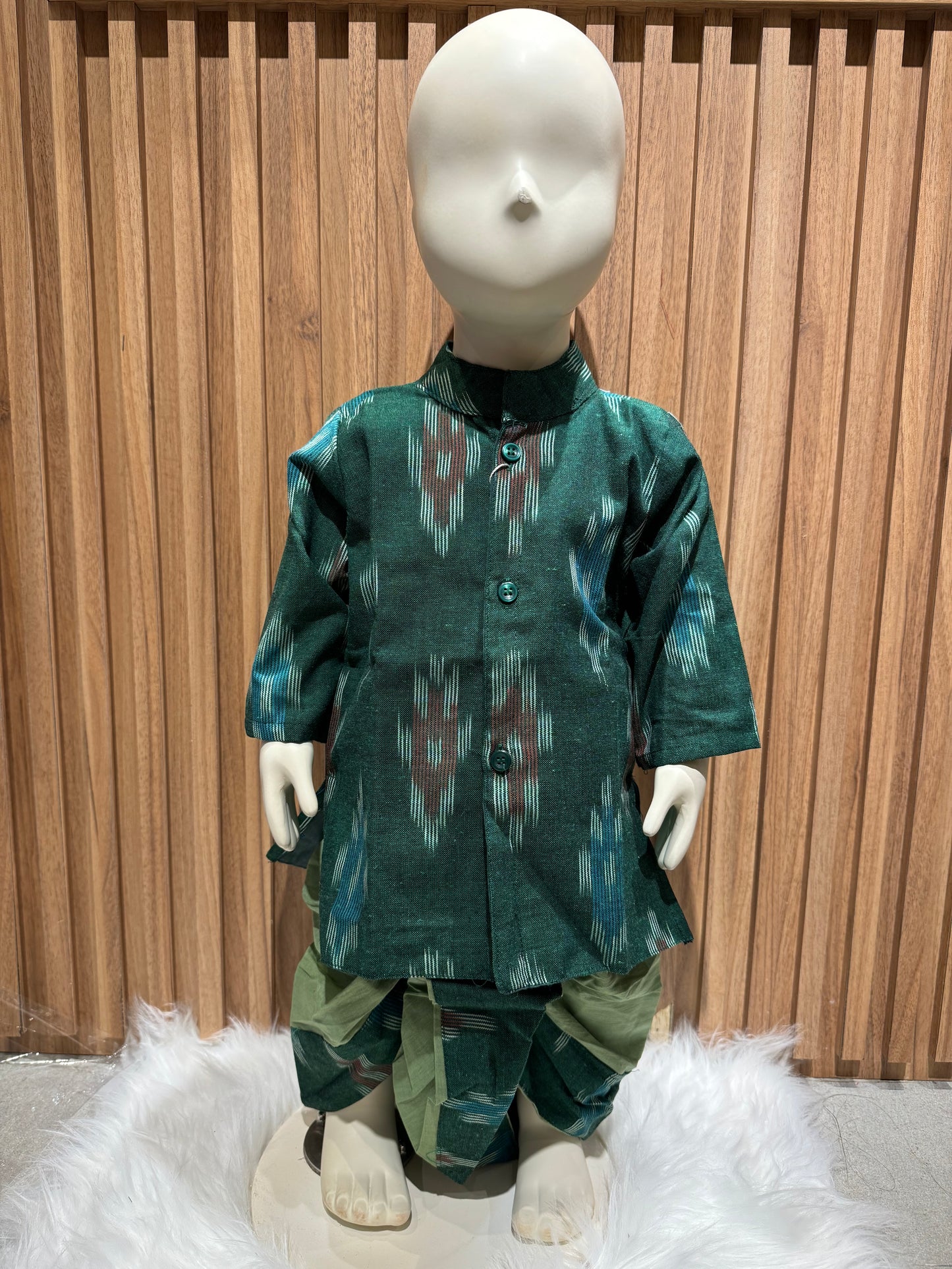 Green Ikat Kurta with Light Green Dhoti