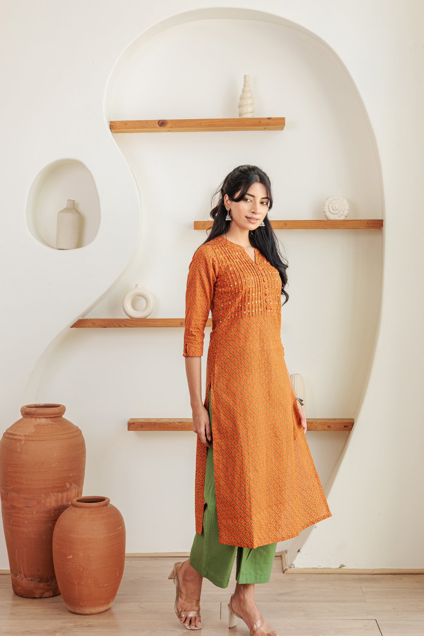 Mandarin Vamsam Kurti with Plazzo Pants Family