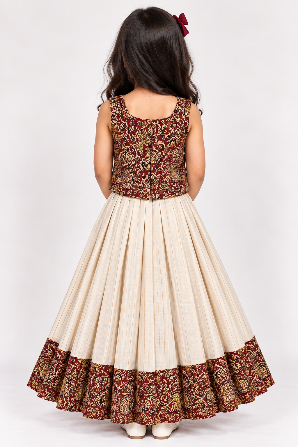 Maroon Mayil Kalamkari Pavadai