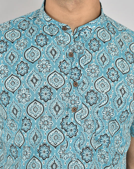 Aqua Mosaic Short Sleeves Kurta