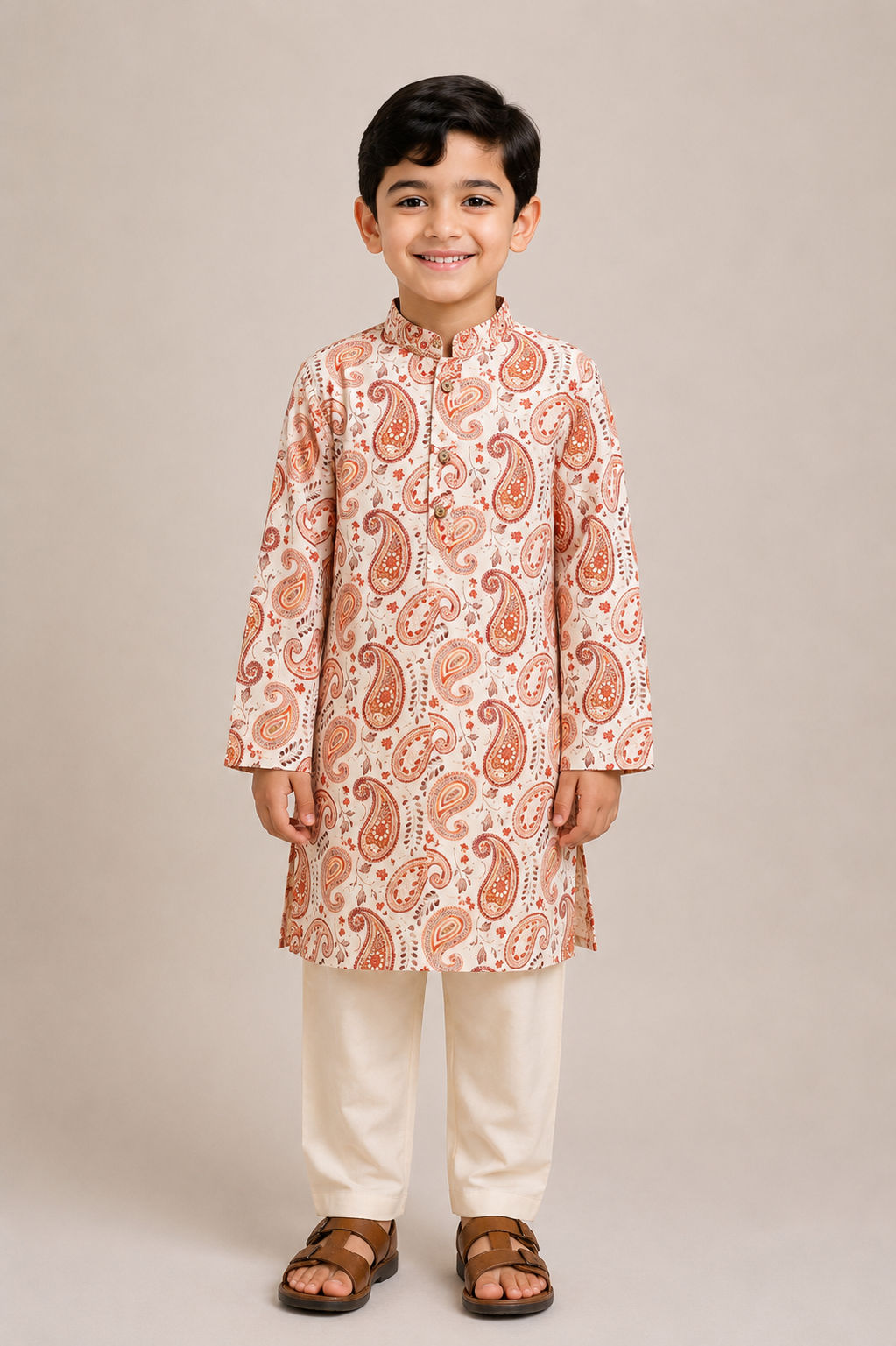 Coral & Orange Paisley Kurta