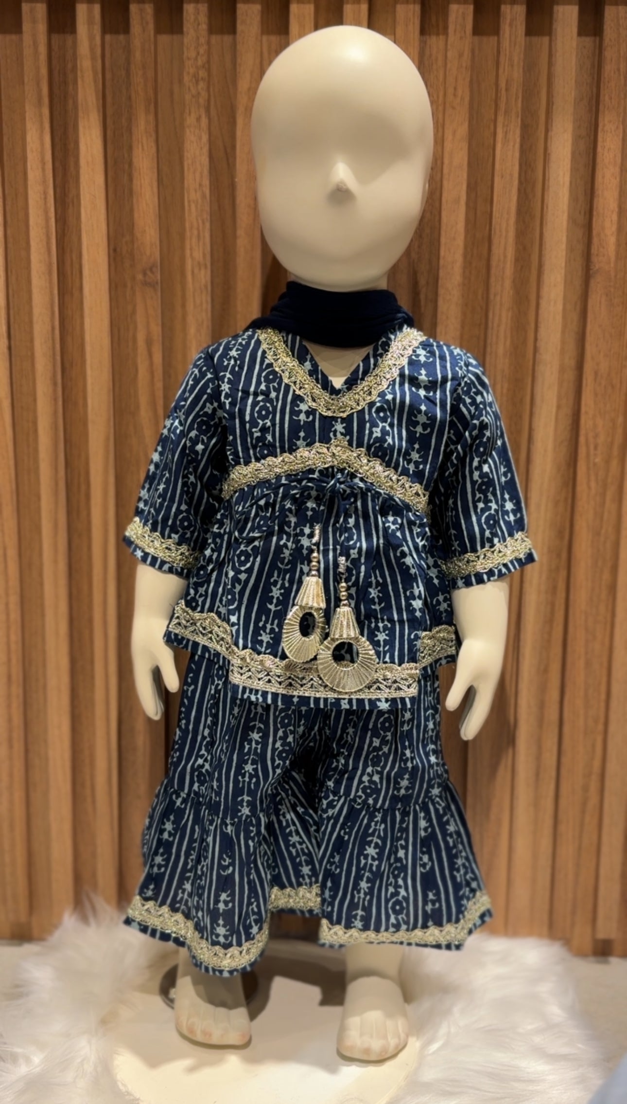 Blue Azure Stripe Kurti with Sharara Pants