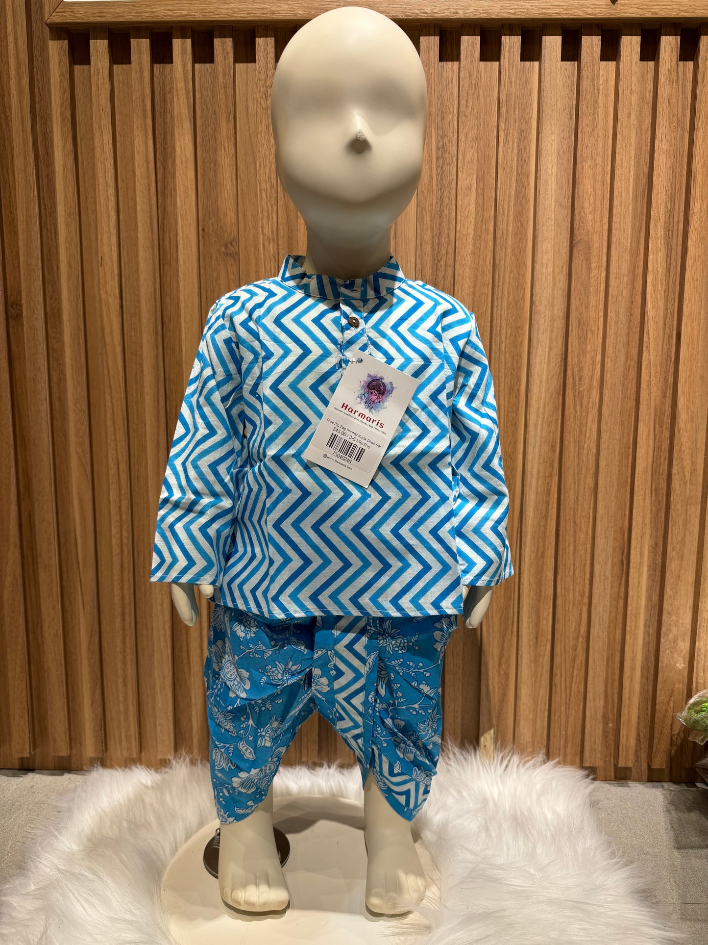 Blue Zig Zag Printed Kurta Dhoti Set