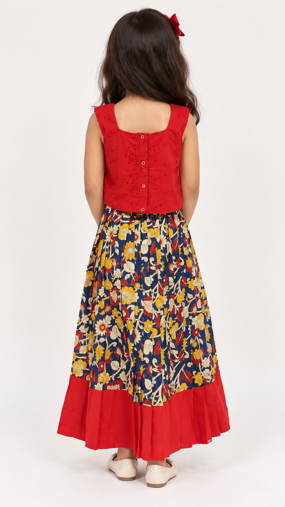 Hakoba Top with Ajrakh Printed Cotton Skirt
