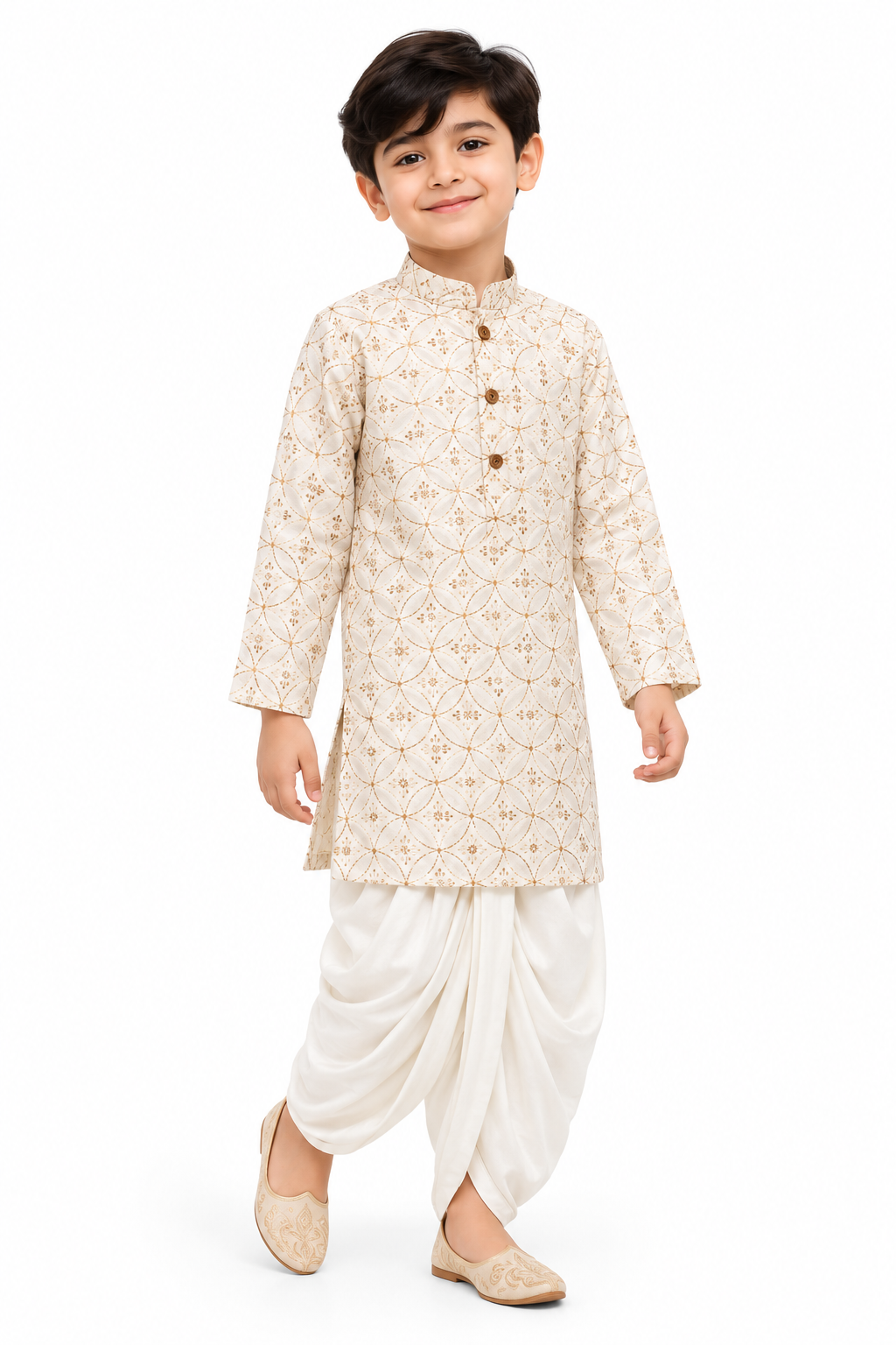 Ponmalar Ivory Gold Kurta Dhoti Set