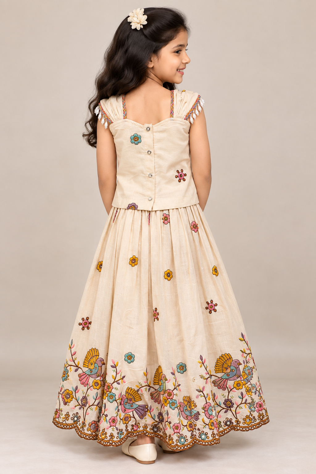 Pure Kora Cotton Multicolour Embroidered Skirt and Top