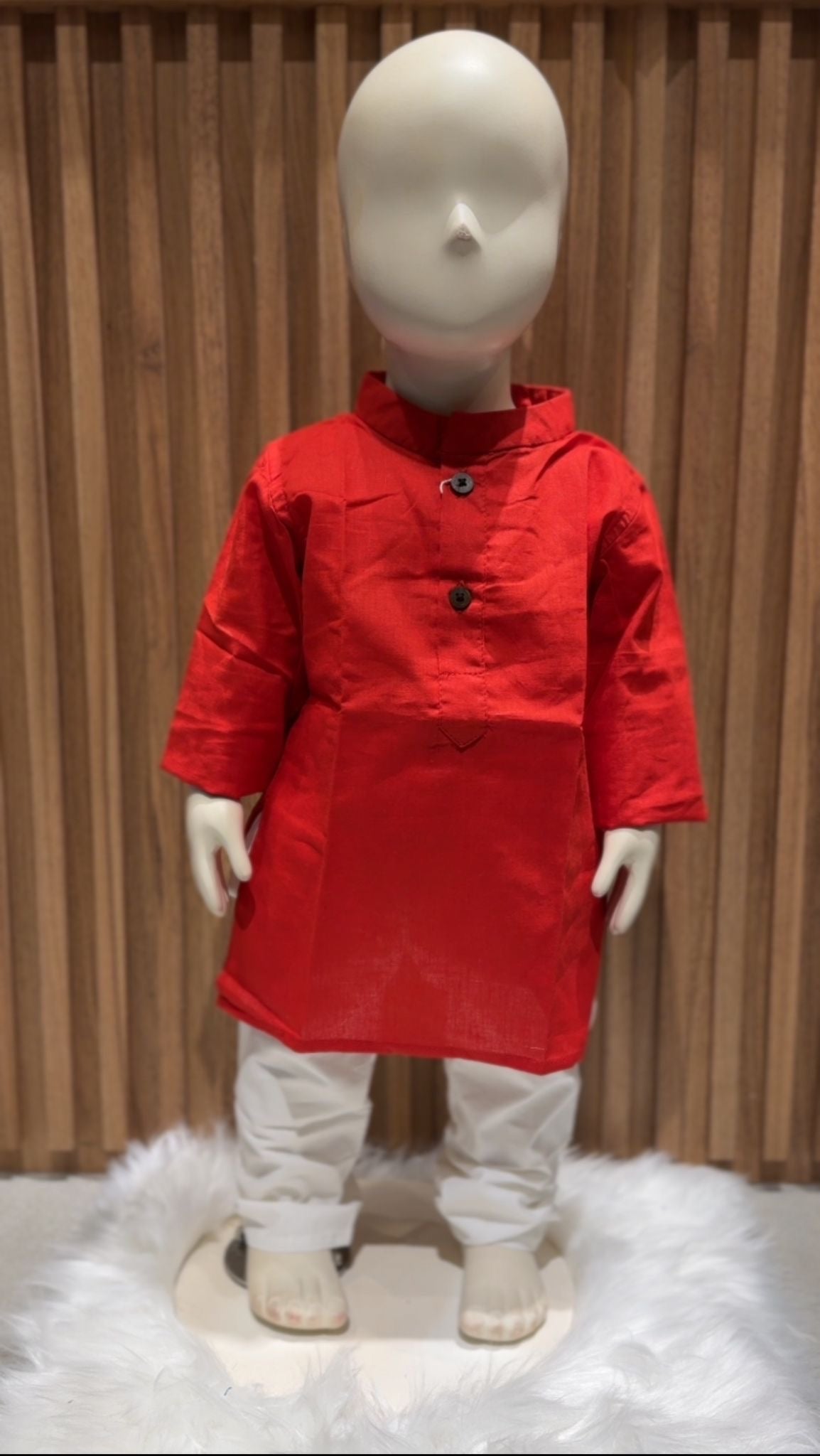 Solid Red Long Kurta with Pyjama