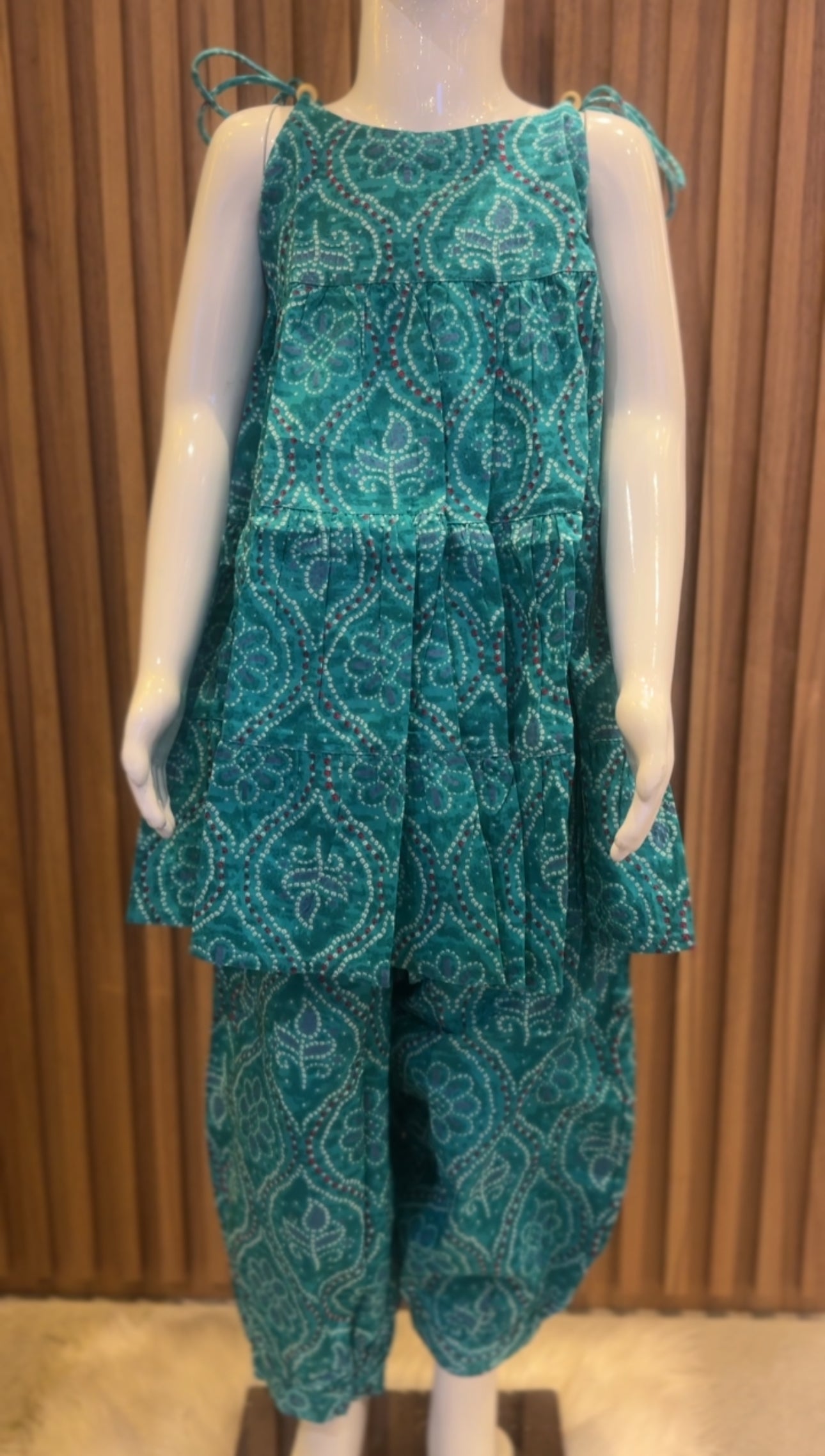 Teal Dot Tier Frock with Afghan Pant