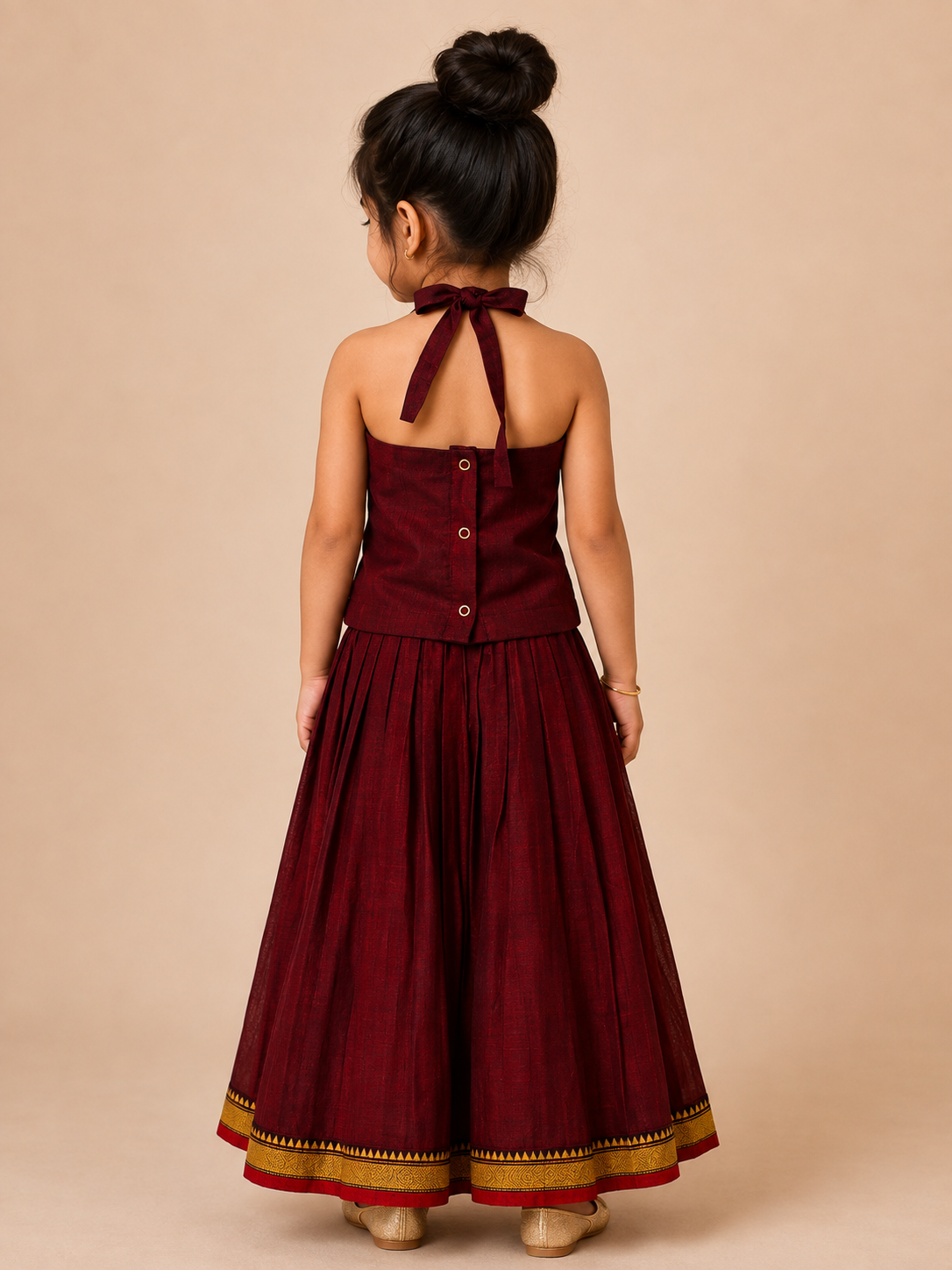 Maroon Narayanpet Skirt & Top