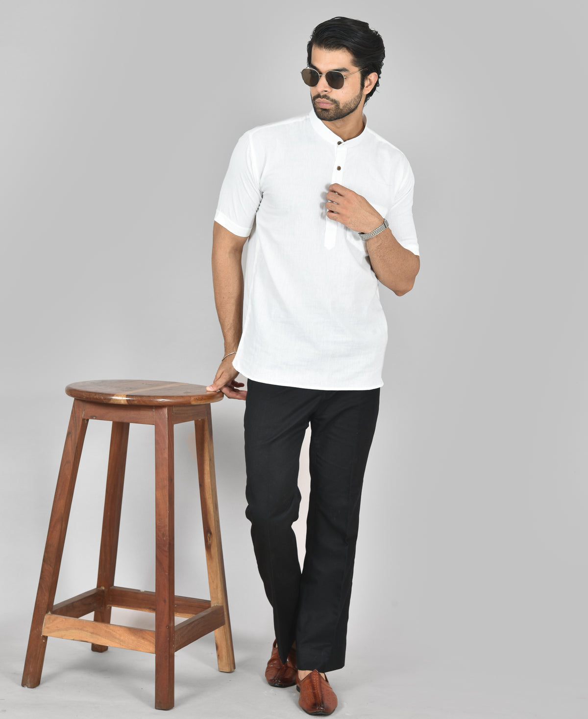 White Plain Short Sleeves Kurta