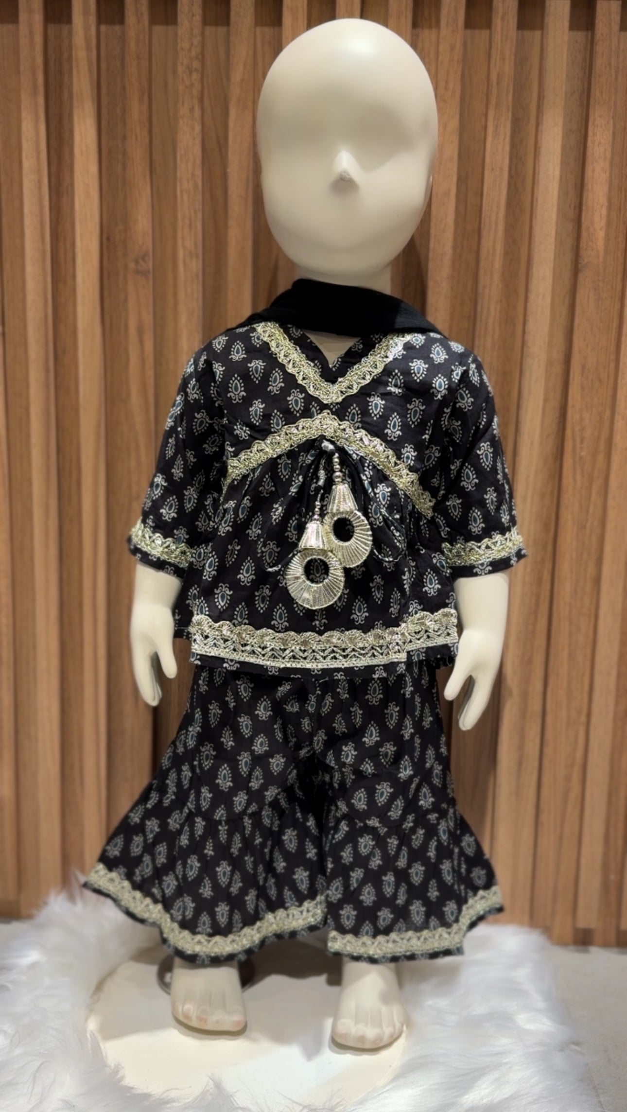 Black Teardrop Chic Kurti with Sharara Pants