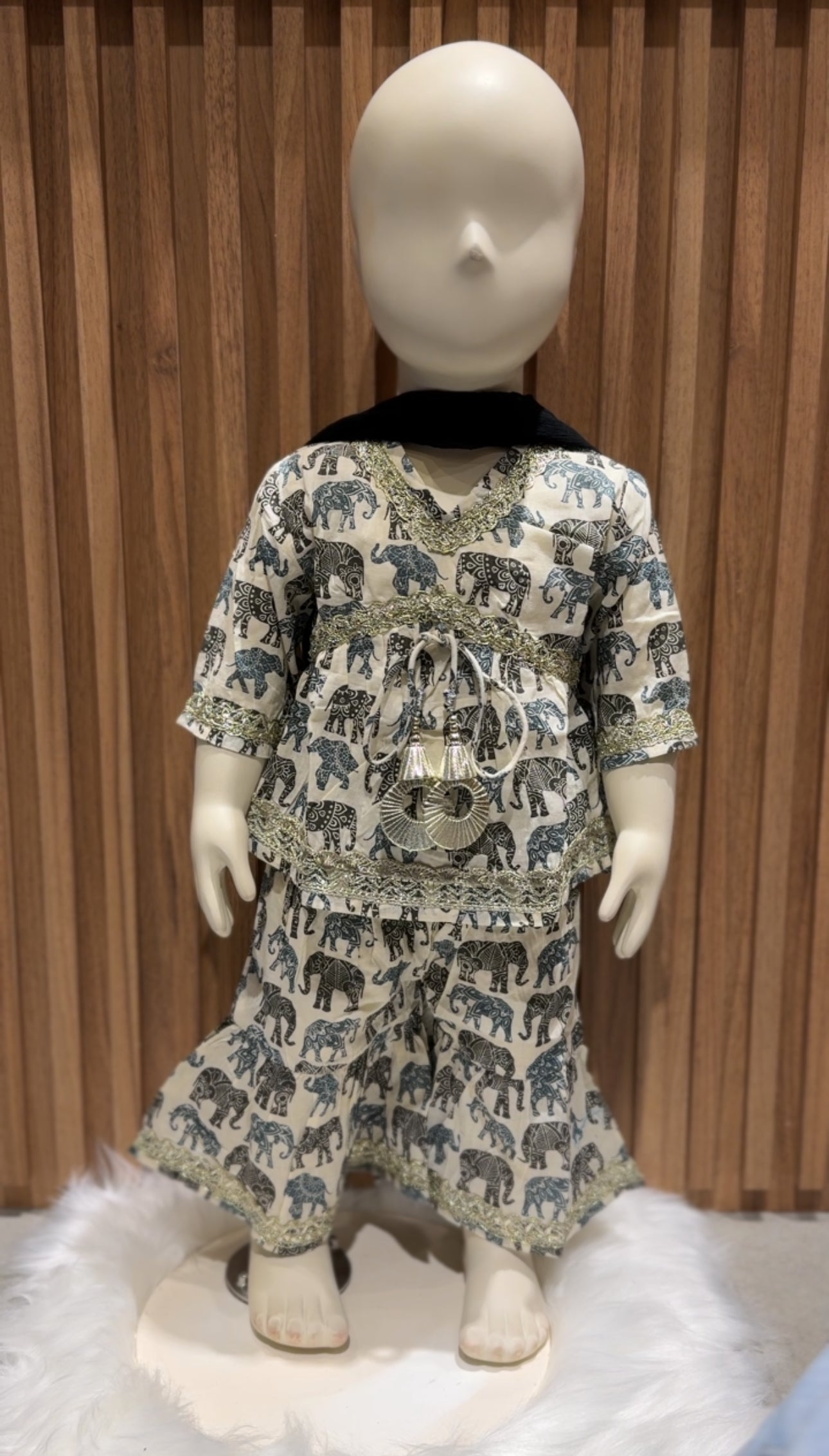 Blue - Black Elephant Parade Kurti with Sharara Pants