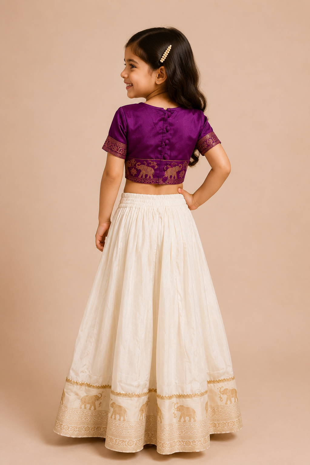 Purple Gaja Lakshmi Kerala Inspired Pavadai