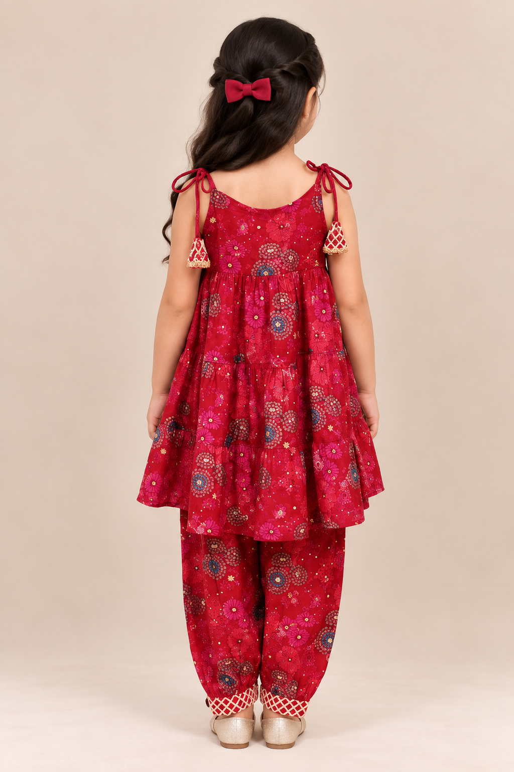 Pink Daisy Tiered Spaghetti Top with Afghan Pants