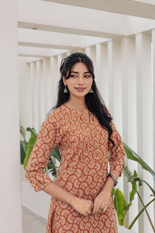 Brown Mayil Kurti with Plazzo Pants Family