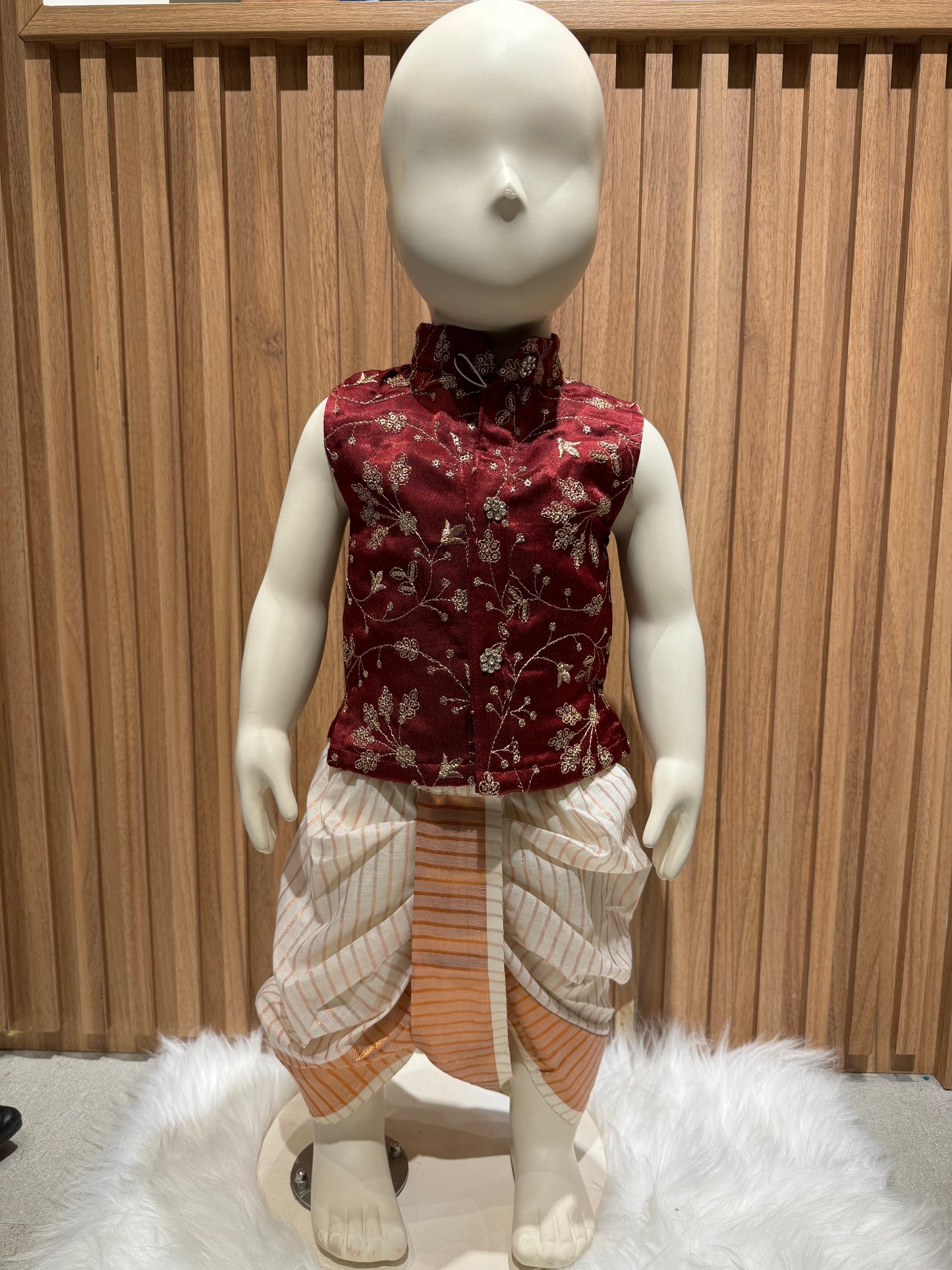 Maroon Gajji Silk Kurta with Copper Dhoti