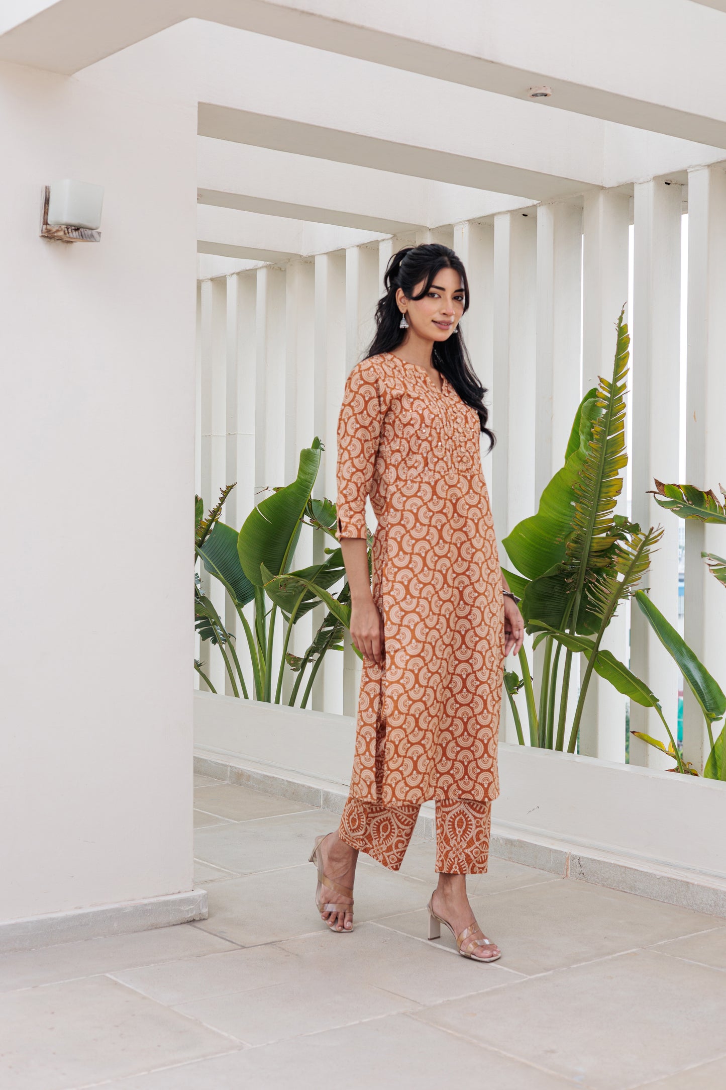 Brown Mayil Kurti with Plazzo Pants Family