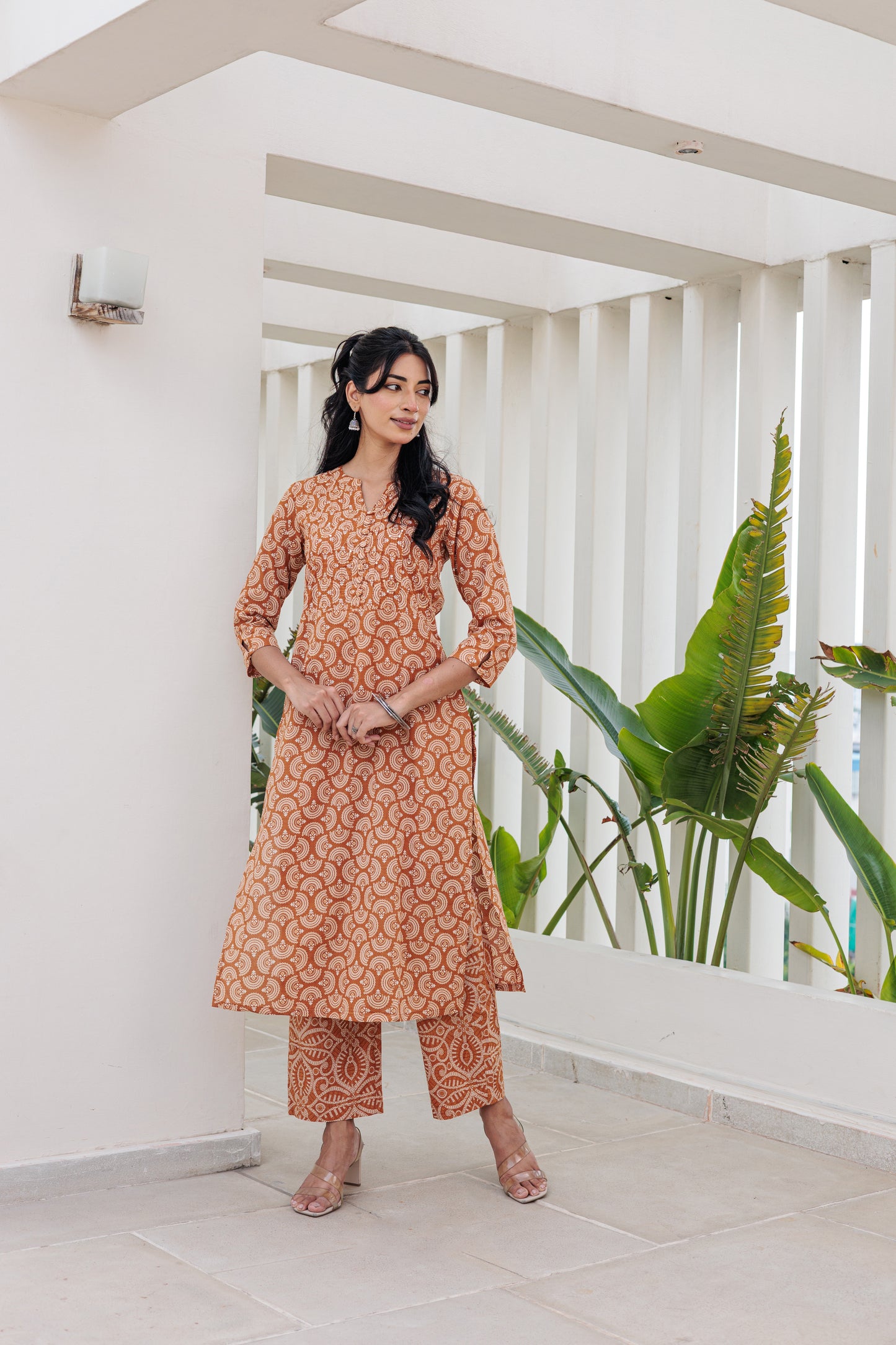 Brown Mayil Kurti with Plazzo Pants Family