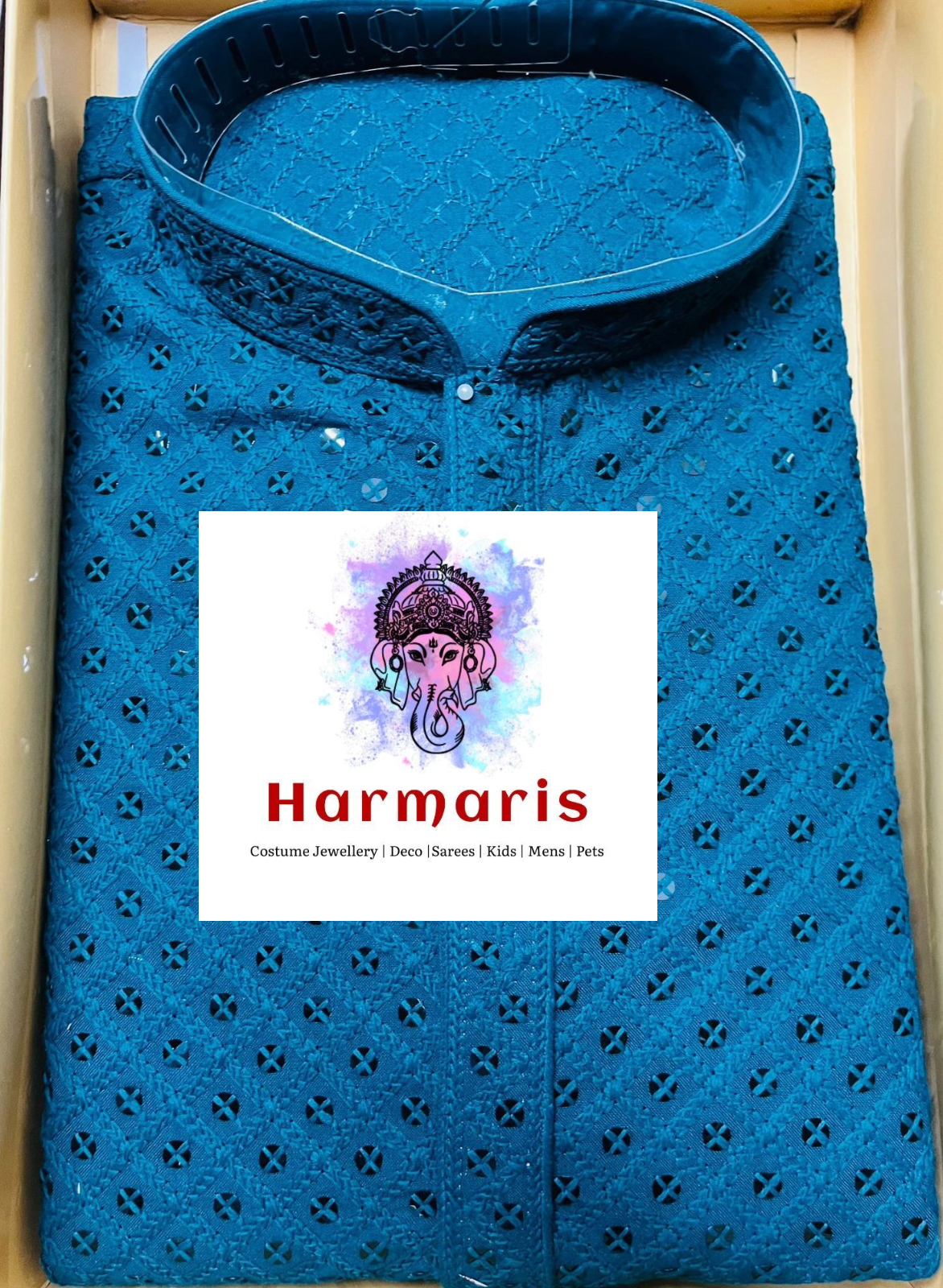 Teal Chikankari Mens Kurta Set