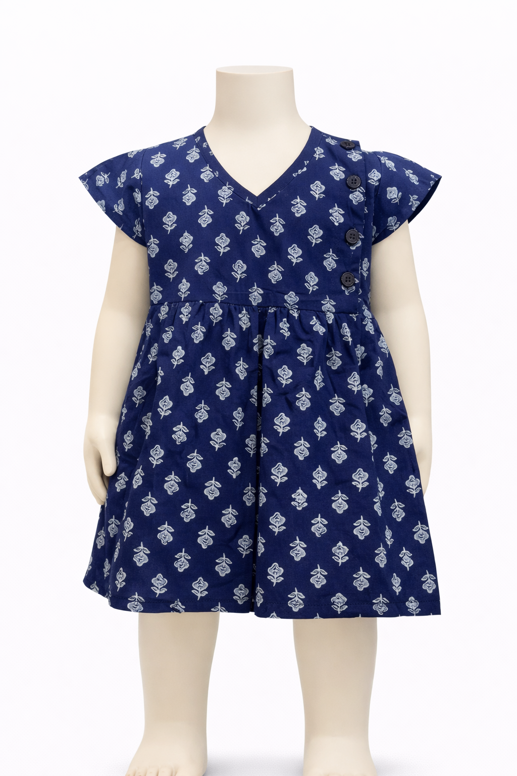 Dark Blue Flower Dress with Diaper Cover