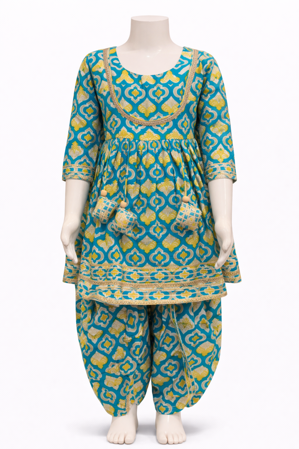 Turquoise Geometric Print Kurti with Tulip Pant
