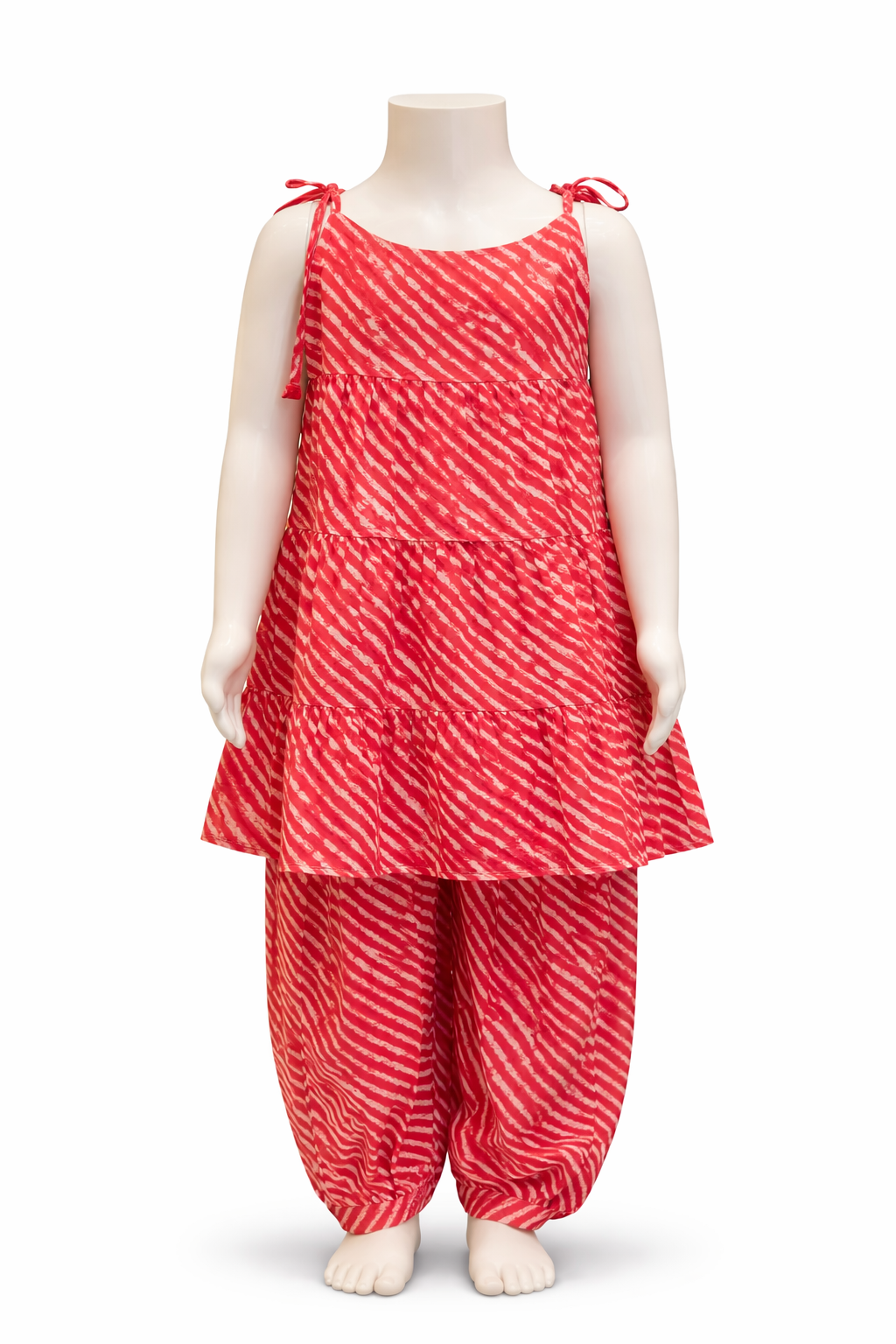 Red Leheriya Kurti with Afghan Pant