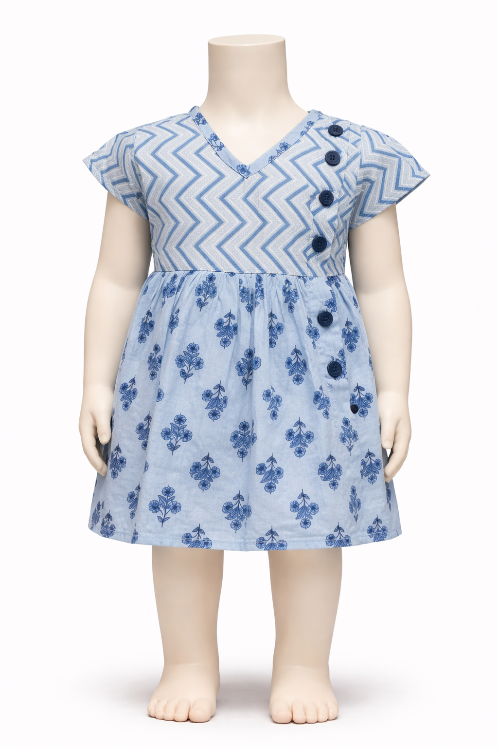 Blue Zig Zag Dress with Diaper Cover