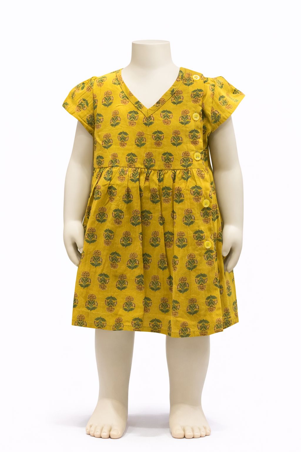 Mustard Flower Dress with Diaper Cover