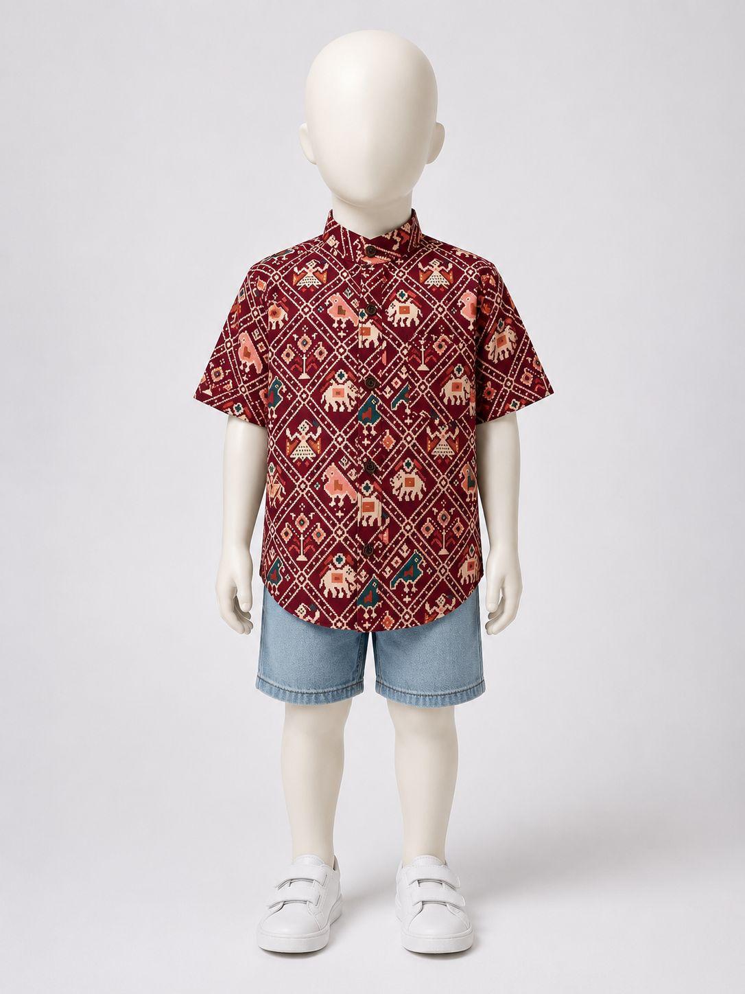 Maroon Geometric Patola Kurta Shirt