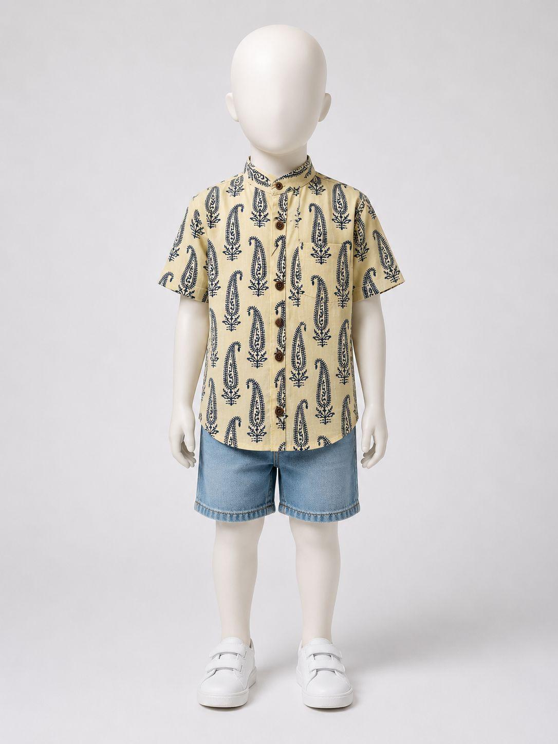 Ivory Blue Paisley Print Kurta Shirt