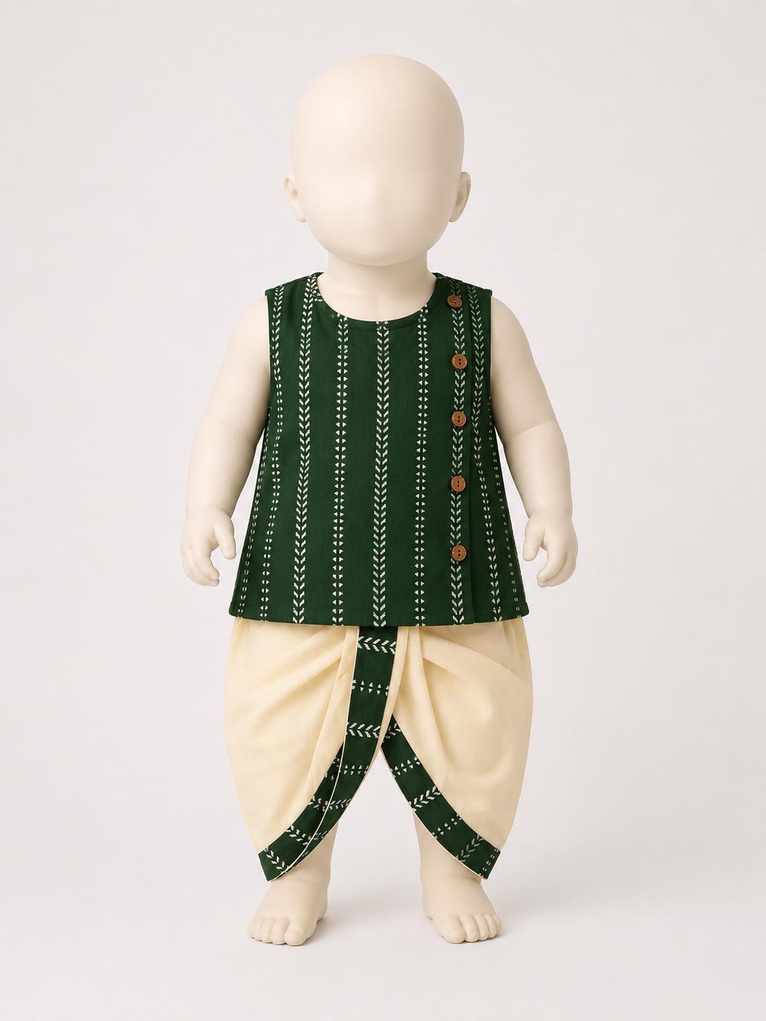 Emerald Green Maroon Cotton Kurta Dhoti Set