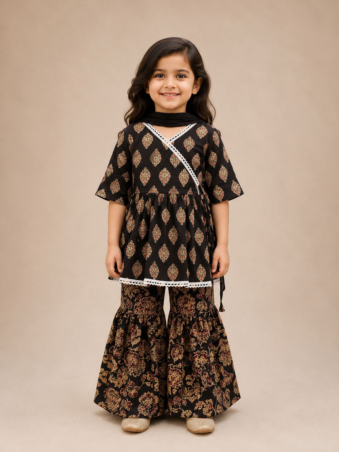 Kalam Buta Print Kurti with Gharara Pants Family Comb
