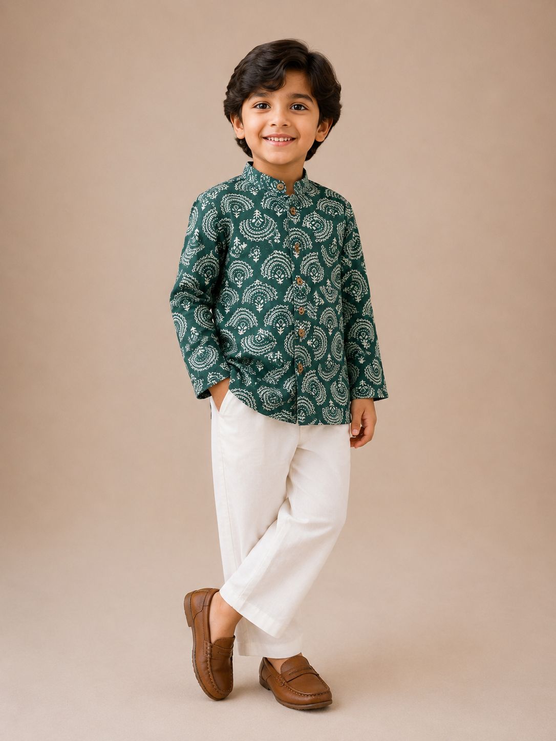 Teal Fan Buti Kurta with Pants Family Combo