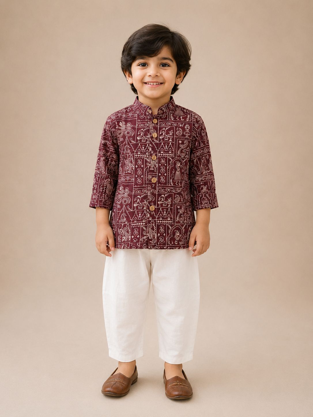 Maroon Rangoli Tales Kurta with Pants Family Combo
