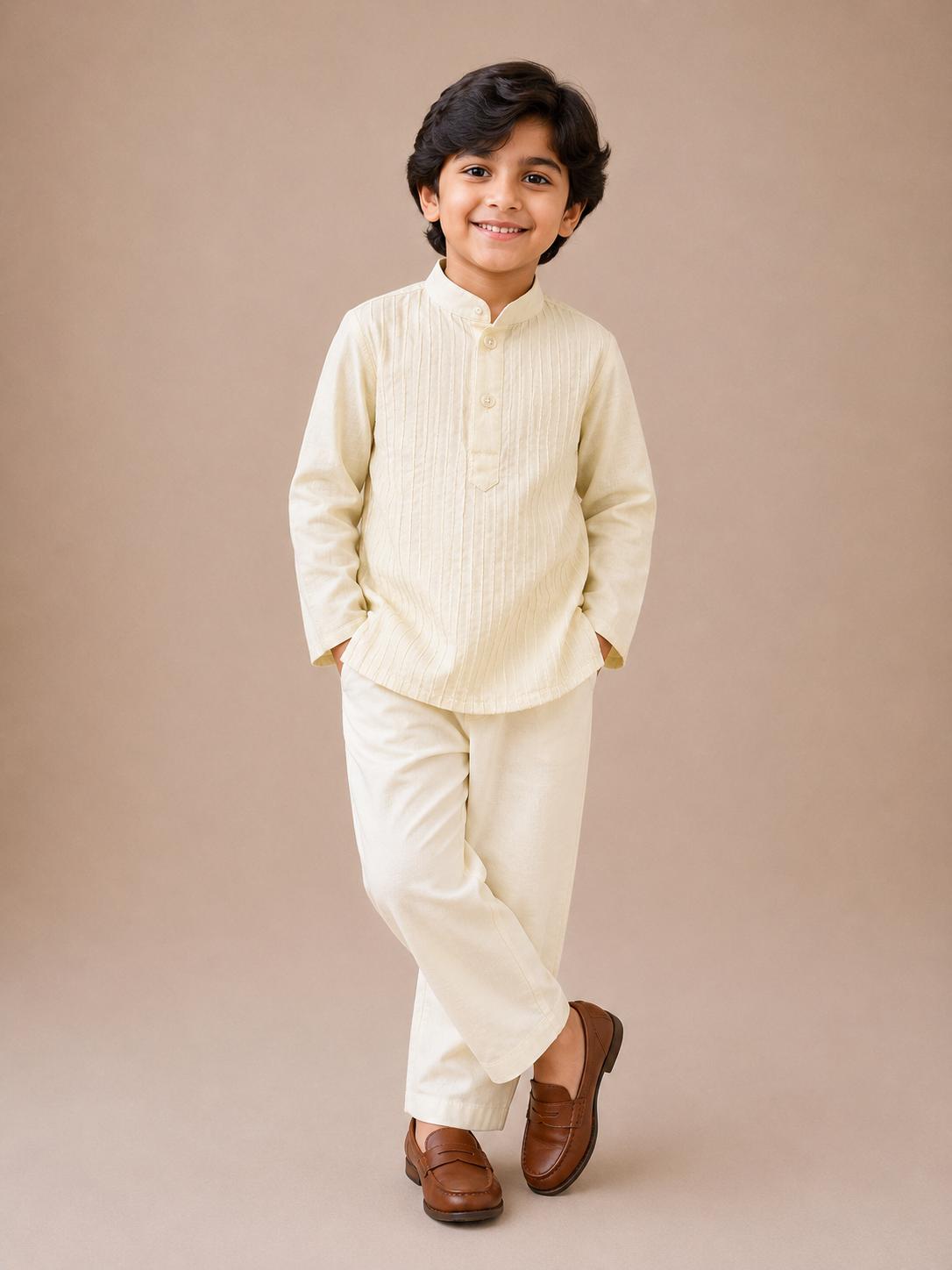 Cream Pintuck Kurta Set
