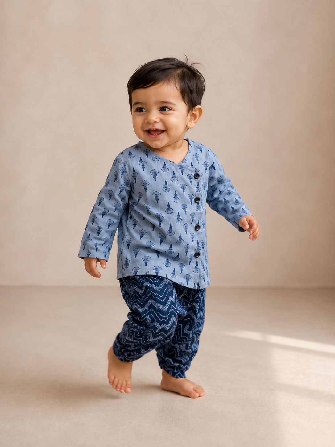 Blue Flower Kurta with Dark Blue Dhoti