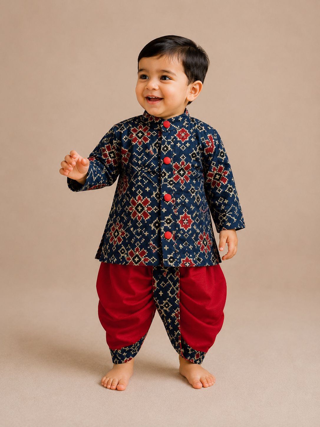 Navy Red Patola Kurta Dhoti