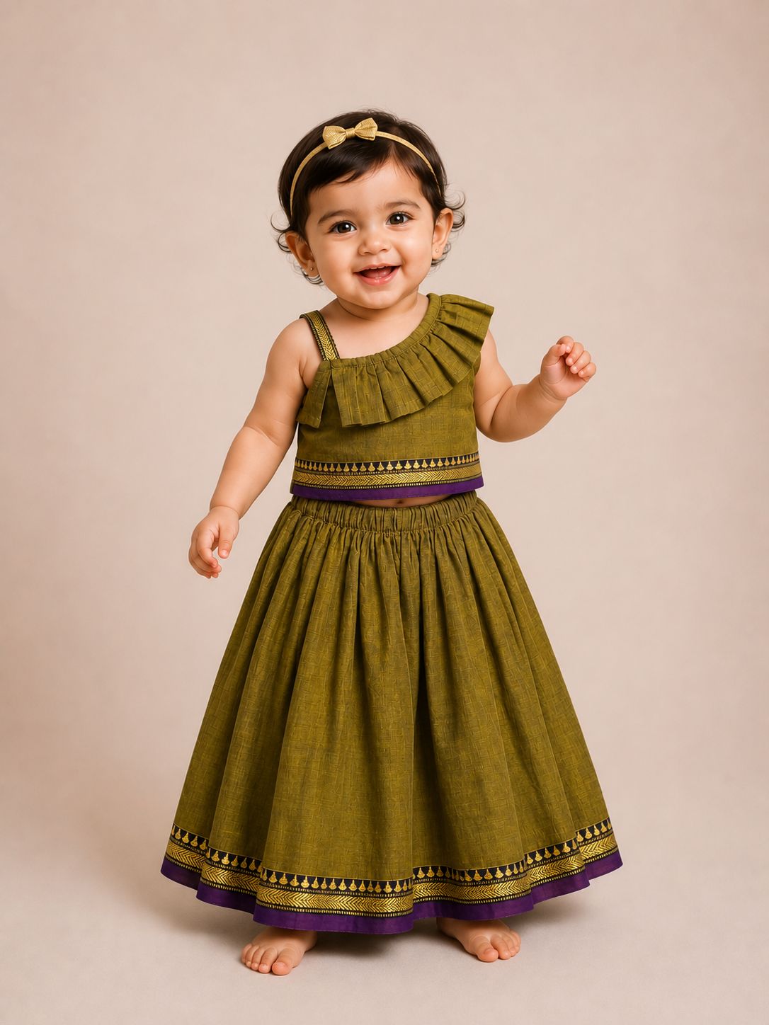 Green Narayanpet Skirt & Top