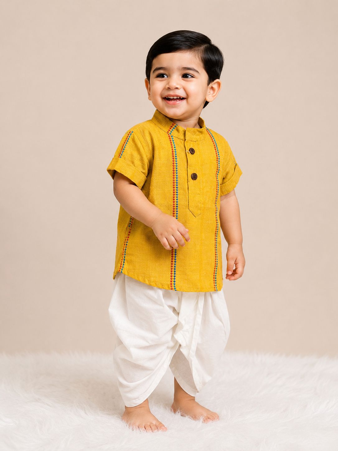 Haldi Yellow Short Sleeve Kurta with Dhoti