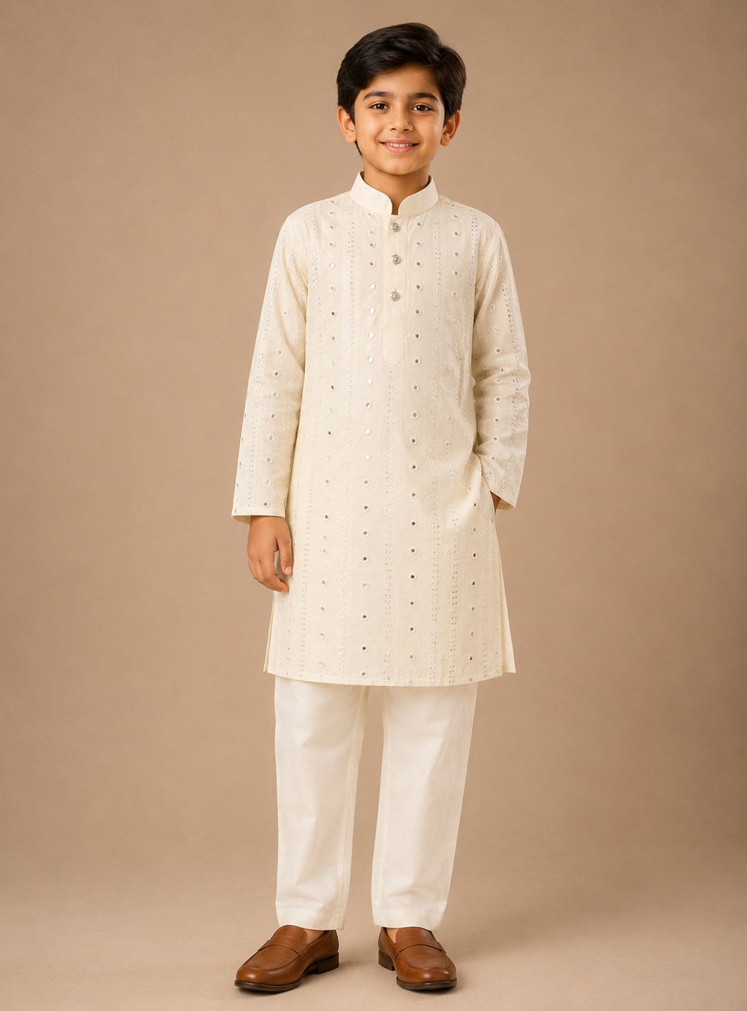 Pearl White Embriodered Kurta Pyjama Set