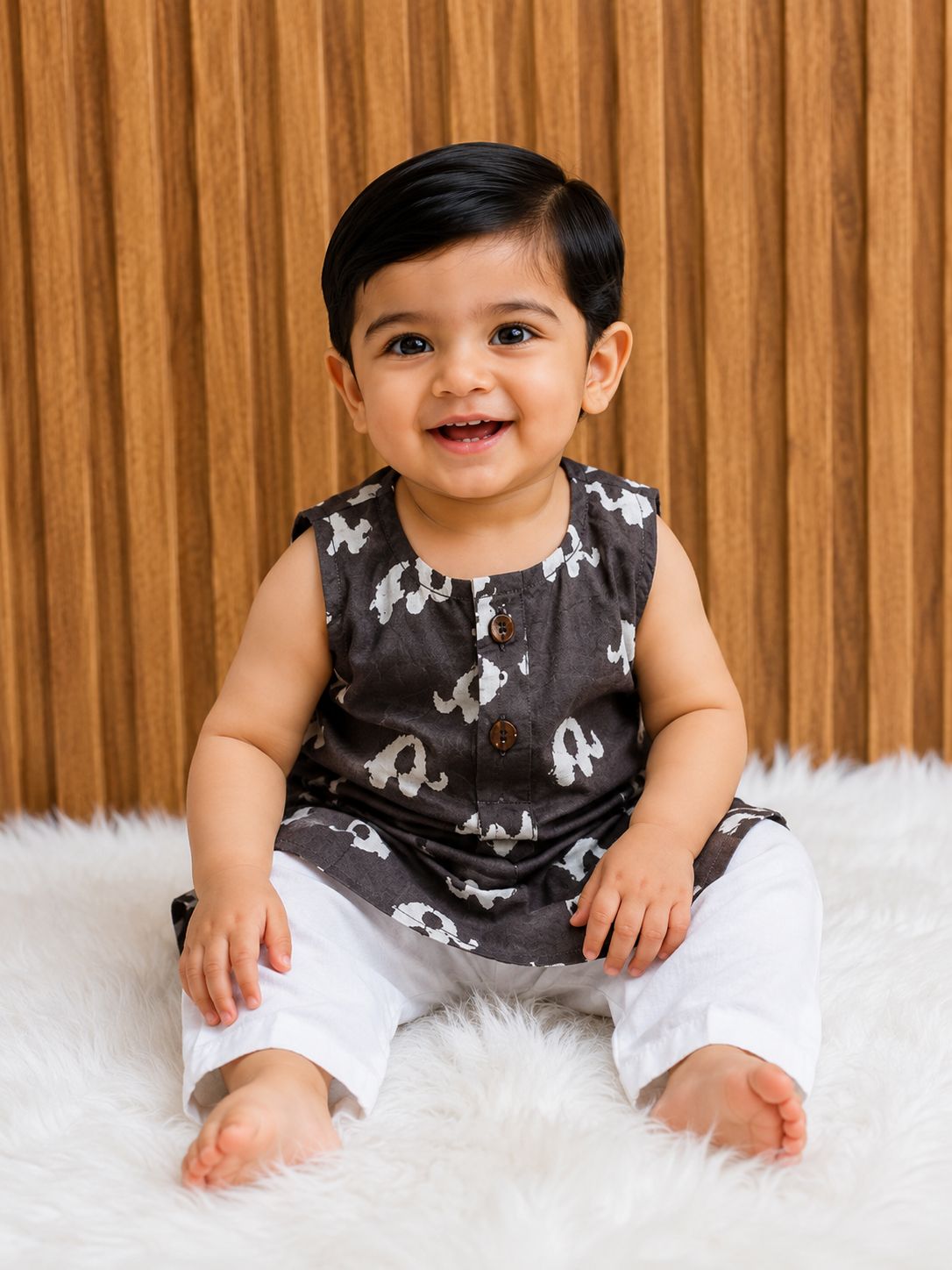 Grey Ellie Sleeveless Kurta with White Pyjama