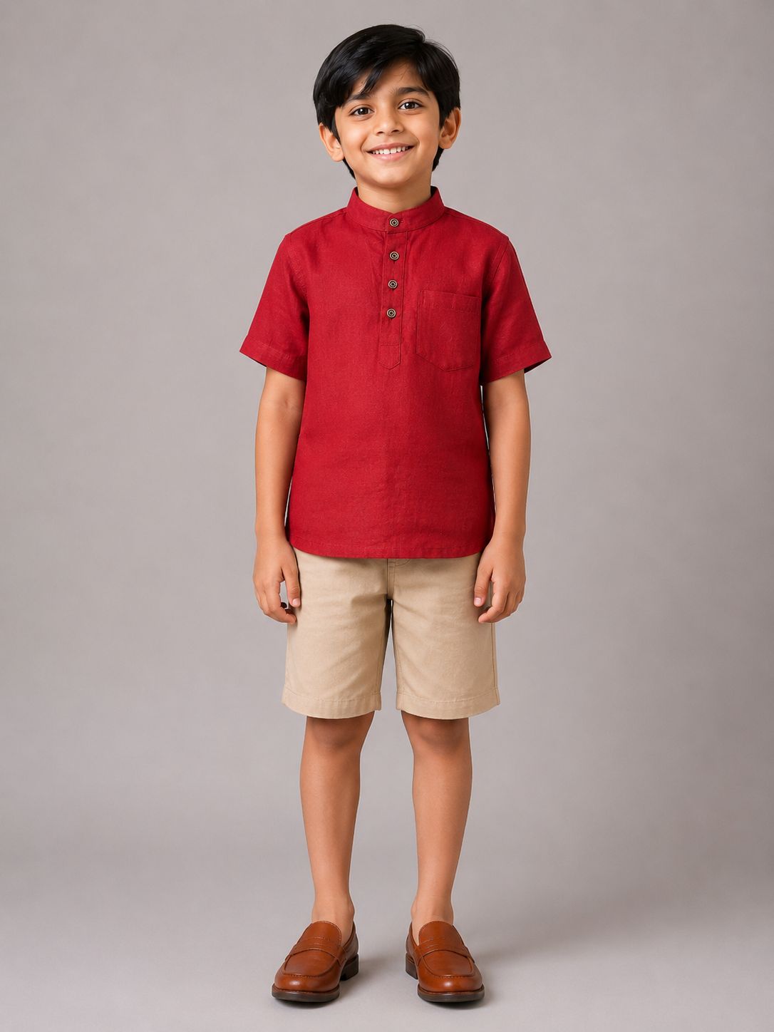 Kids Red Short Sleeve Kurta