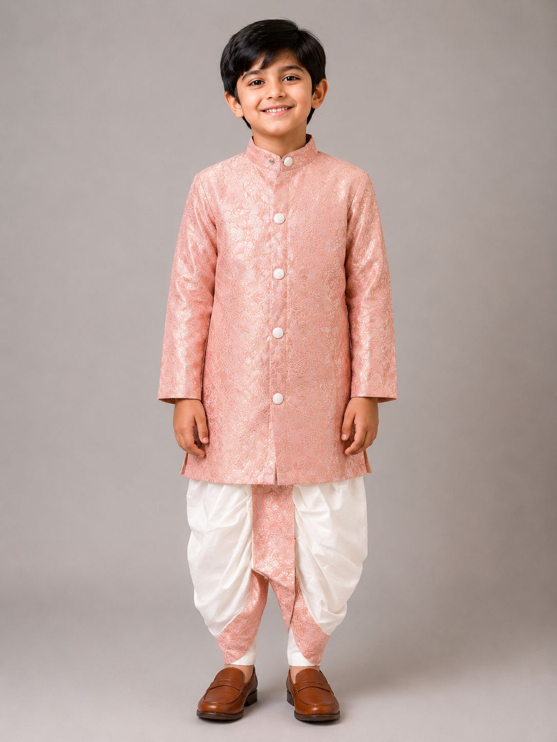 Peach Brocade Kurta and Dhoti