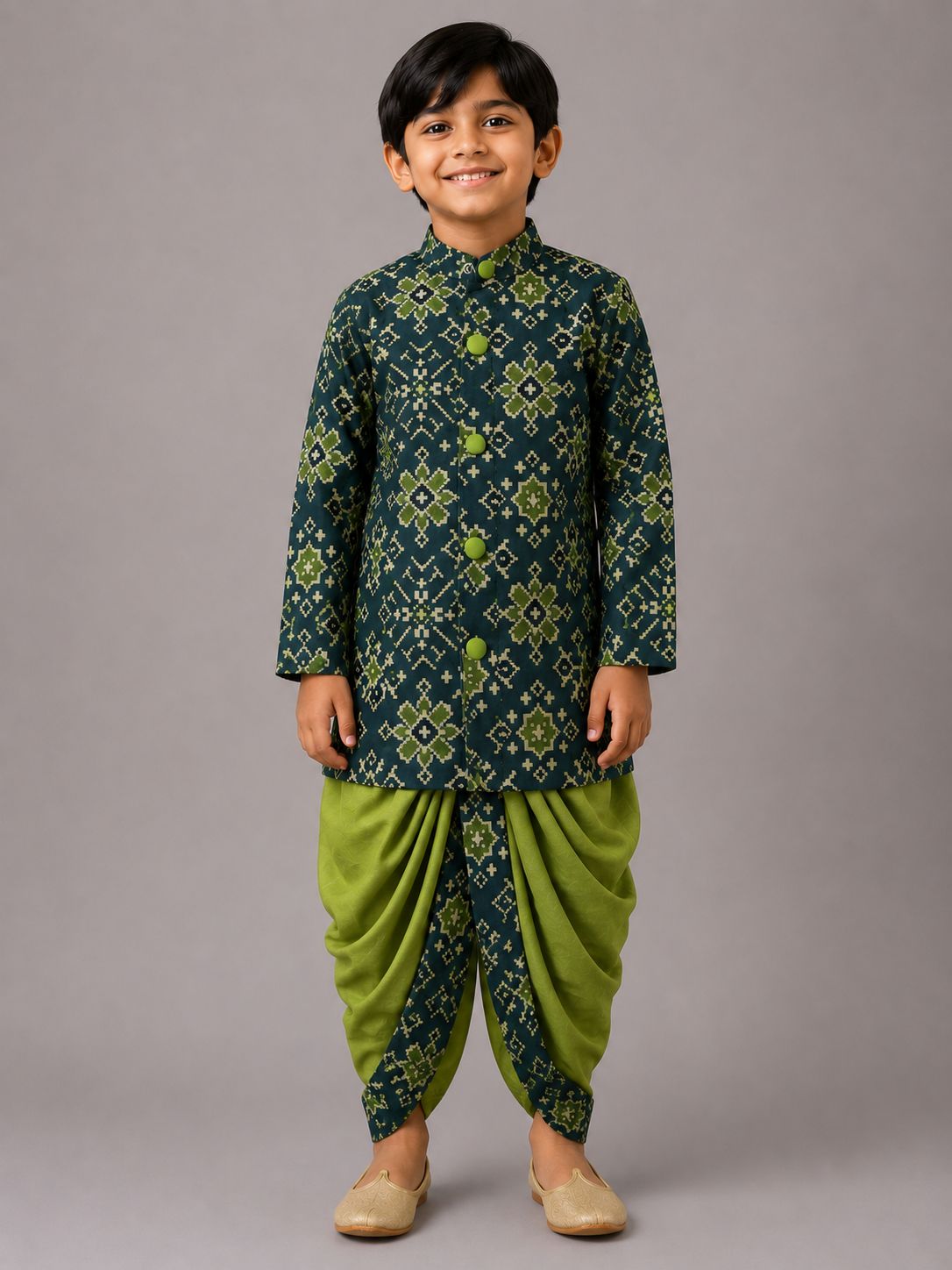 Green Patola Kurta with Dhoti