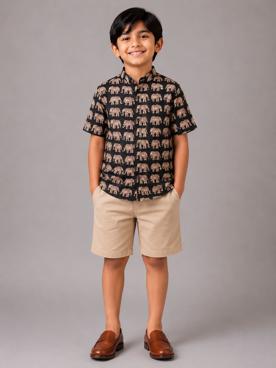 Kids Black and Red Elephant Kurta