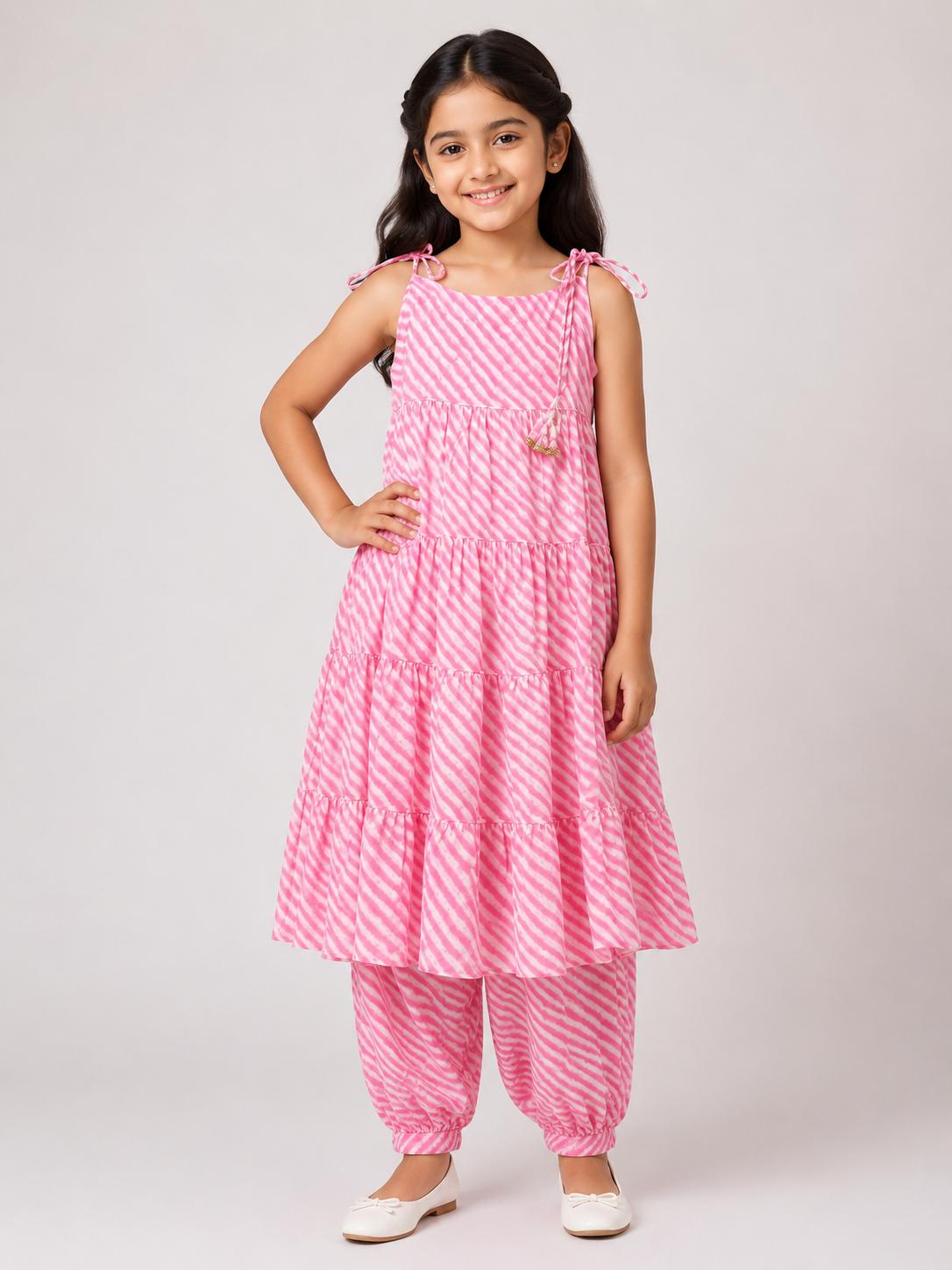 Light Pink Leheriya Kurti with Afghan Pant