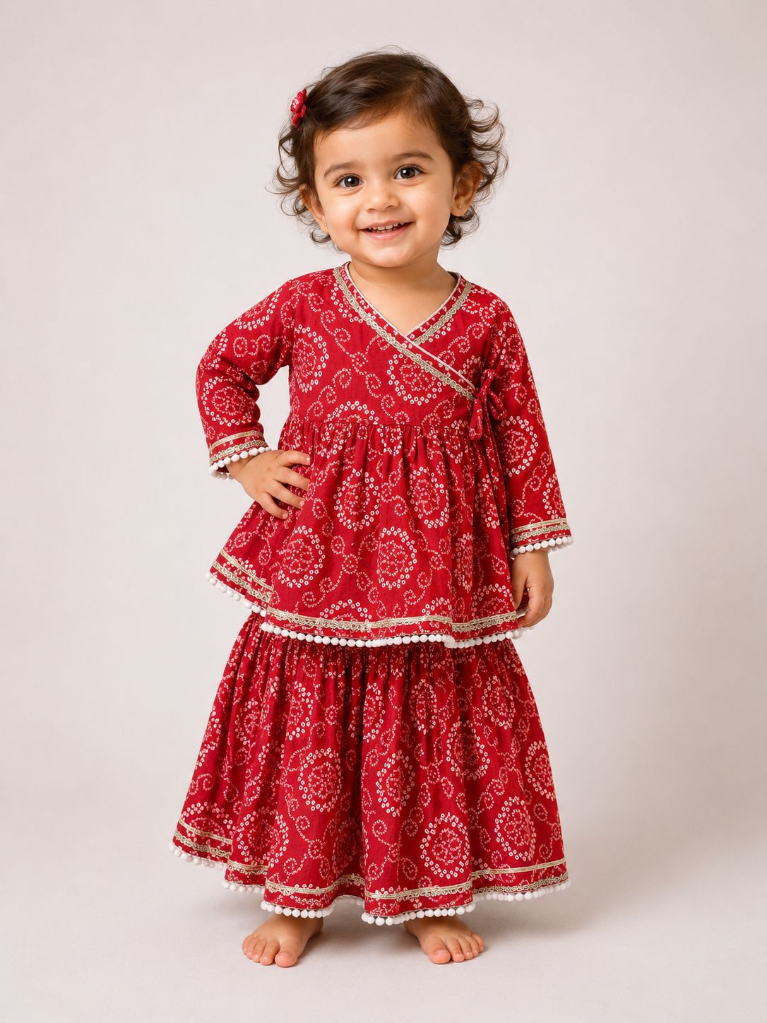 Red Bandhej Angkrakha Top and Skirt